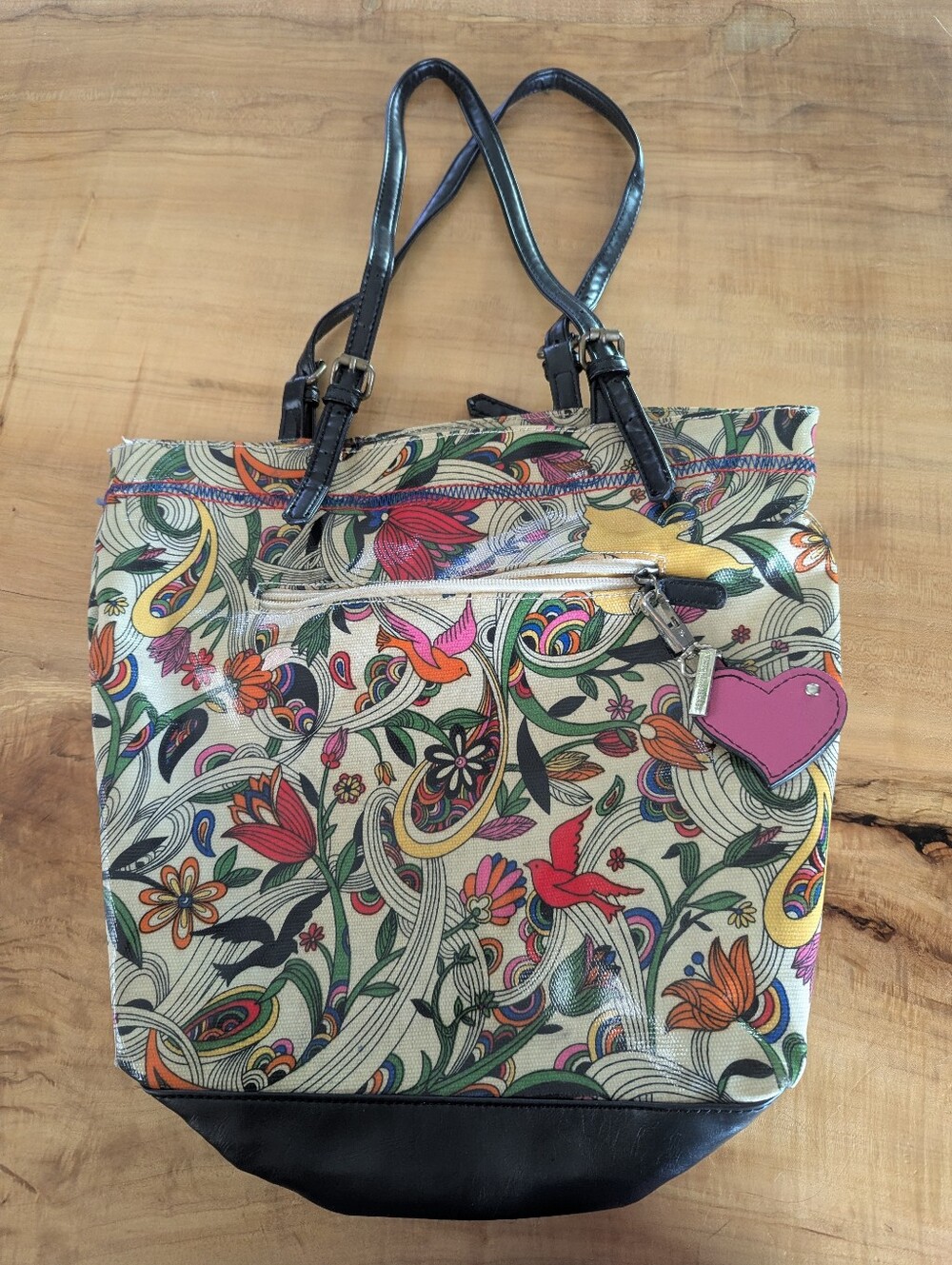 Floral Multicolor Canvas Tote Bag with Black Trim